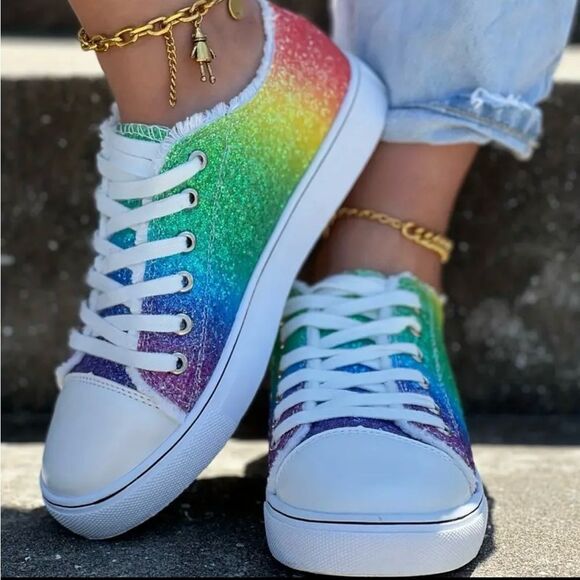 Rainbow Glitter Canvas Sneakers - Picture 1 of 16